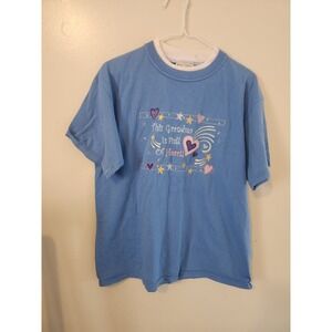 Vintage 90s Cottagecore Grandma Collar Blue Hearts Shirt USA Decorated Originals